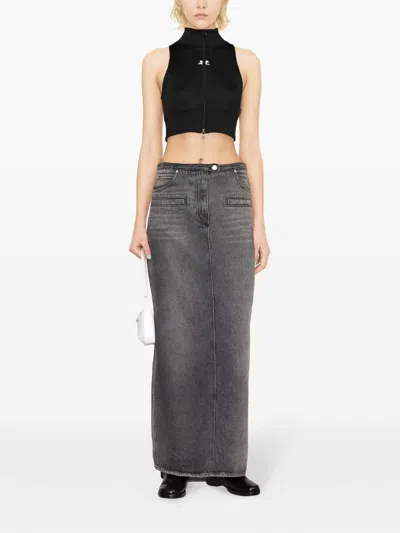 Courrèges Ribbed Vest With Contrasting Color Logo On The Front In Black