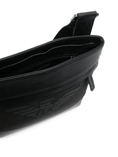 Shop Emporio Armani Small Leather Messenger Bag In Black