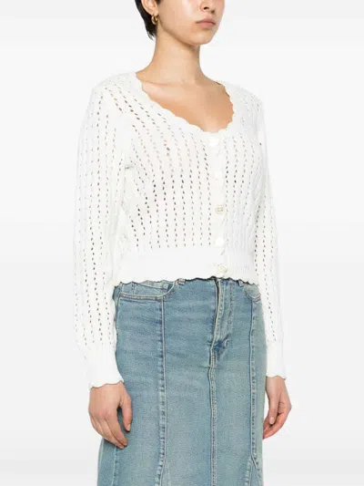 Shop Ganni Openwork Cardigan In White