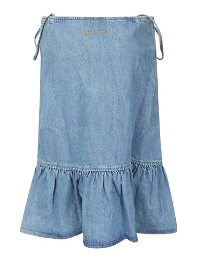 Ganni Blue Bows Denim Minidress In Dark Wash