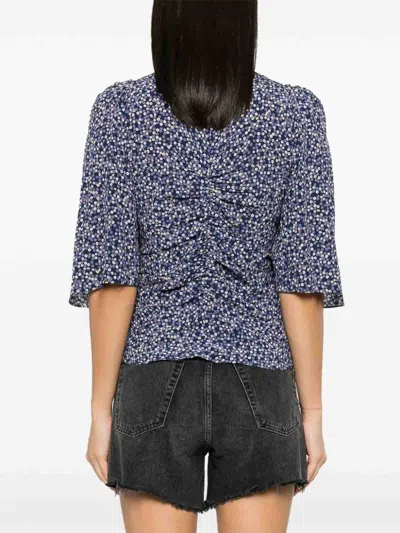 Shop Isabel Marant Ruched-detailing Short-sleeved Blouse In Blue
