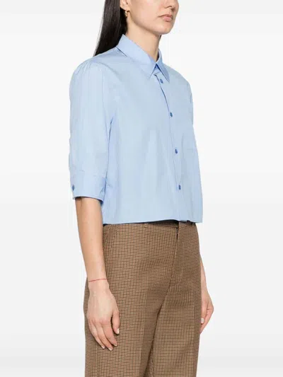 Shop Marni Cropped Cotton Shirt In Blue
