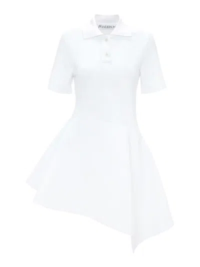 Shop Jw Anderson Polo-collar Cotton Asymmetric Dress In White