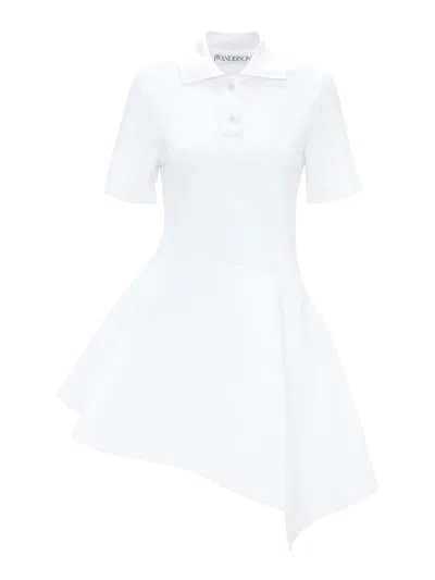 Jw Anderson Asymmetric Mini Polo Dress In White