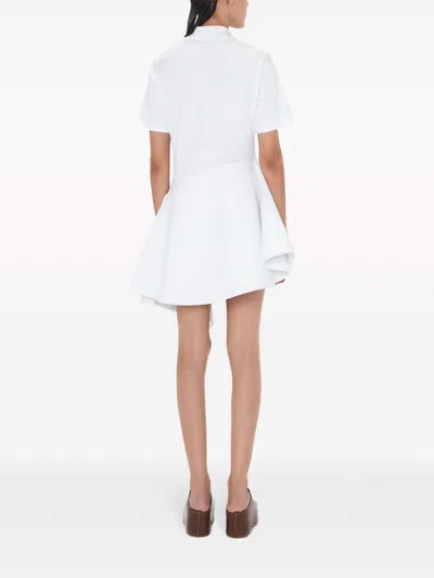 Shop Jw Anderson Polo-collar Cotton Asymmetric Dress In White