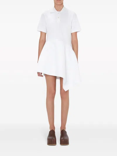 Shop Jw Anderson Polo-collar Cotton Asymmetric Dress In White