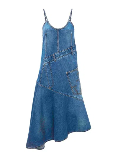 Shop Jw Anderson Asymmetric Cotton Denim Dress In Light Blue