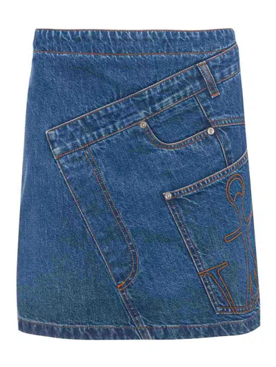 Jw Anderson Mini Skirt With Asymmetric Design And Pockets In Dark Wash