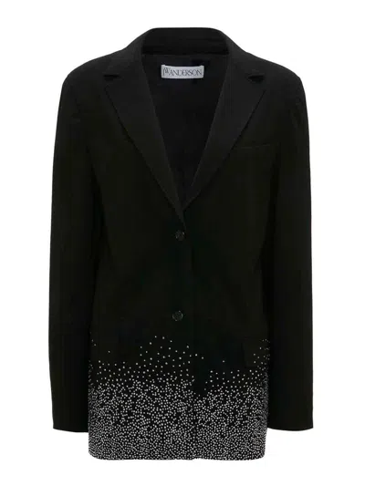 Jw Anderson Crystal Embellished Single-breasted Blazer In Black