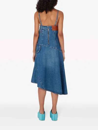 Shop Jw Anderson Asymmetric Cotton Denim Dress In Light Blue