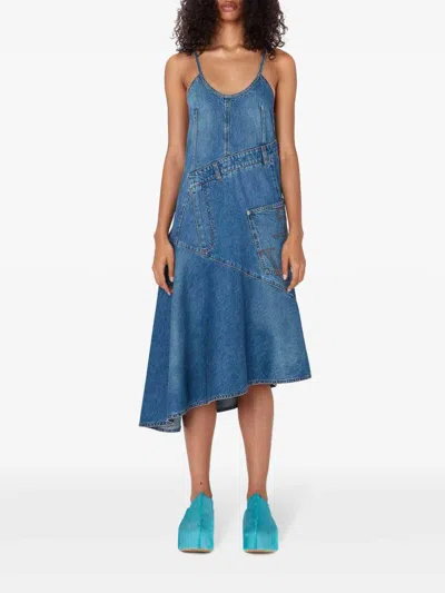 Shop Jw Anderson Asymmetric Cotton Denim Dress In Light Blue