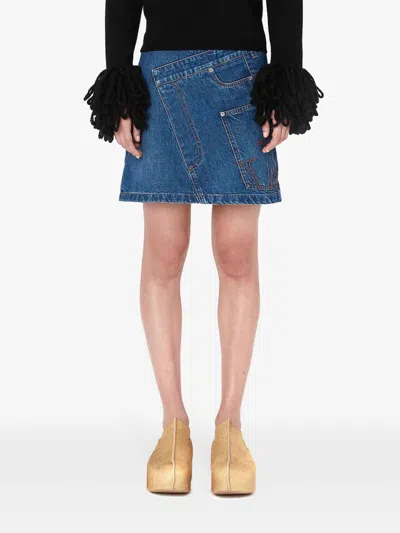 Shop Jw Anderson Twisted Denim Miniskirt In Dark Wash