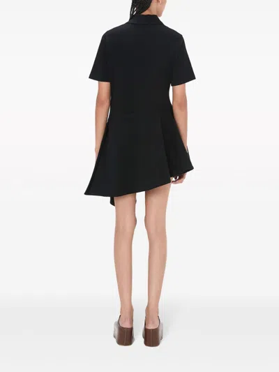 Shop Jw Anderson Polo-collar Cotton Asymmetric Dress In Black