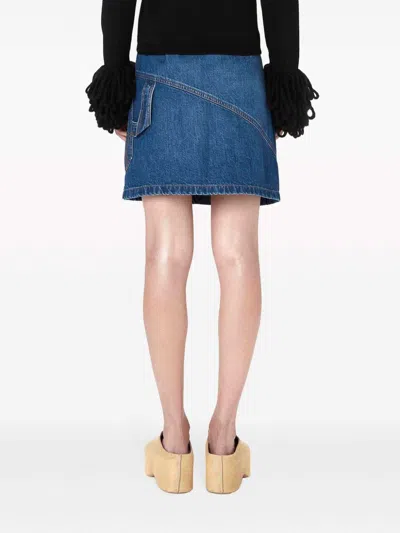 Shop Jw Anderson Twisted Denim Miniskirt In Dark Wash