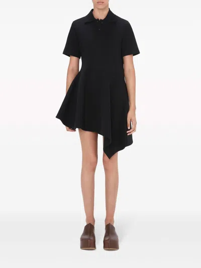 Shop Jw Anderson Polo-collar Cotton Asymmetric Dress In Black
