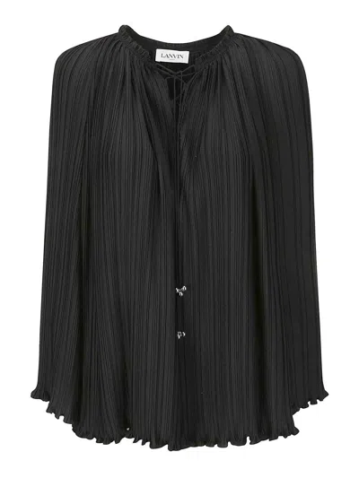 Lanvin Long-sleeved Pleated Blouse In Black
