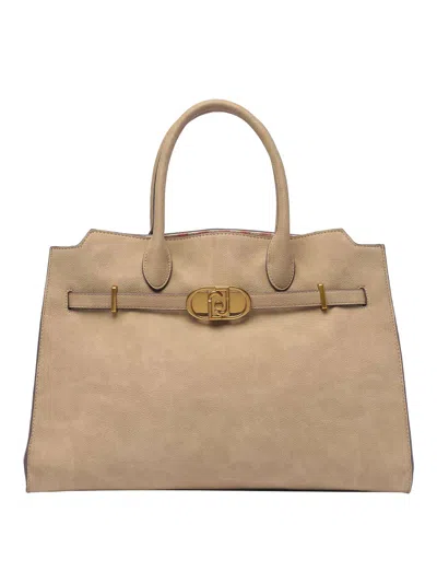 Shop Liu •jo Logo Satchel Bag In Beige