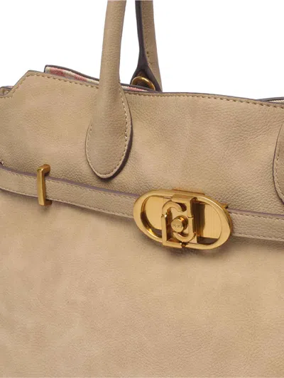 Shop Liu •jo Logo Satchel Bag In Beige
