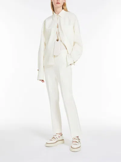 Max Mara Nepeta Ankle-length Trousers In Wool Crepe In White