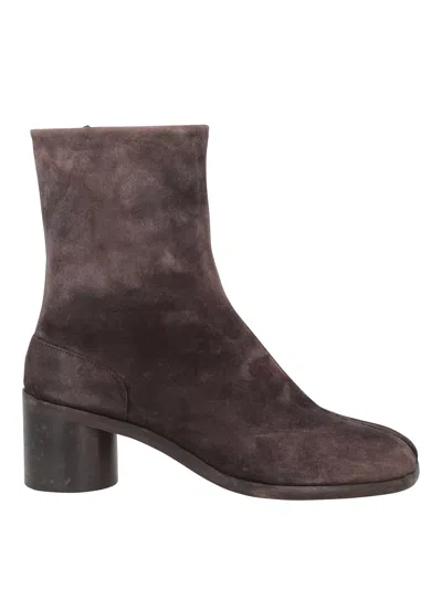 Shop Maison Margiela Tabi Ankle Boots In Suede Leather In Dark Brown