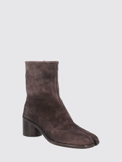 Shop Maison Margiela Tabi Ankle Boots In Suede Leather In Dark Brown