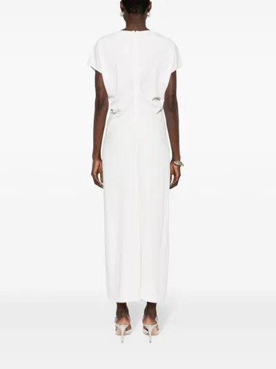 Shop P.a.r.o.s.h Ruched Cady Midi Dress In White