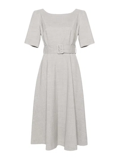 P.a.r.o.s.h Lille Flared Belted Midi Dress In Grey