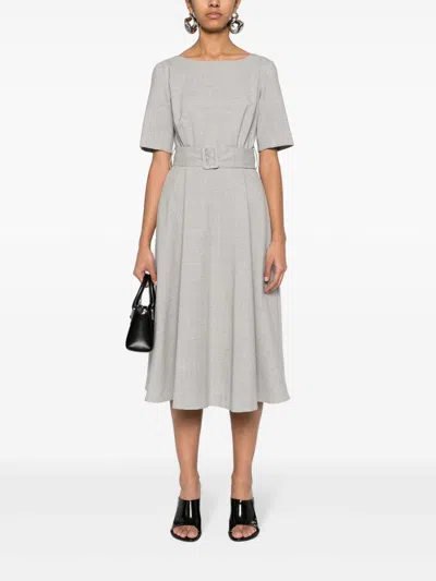 P.a.r.o.s.h Lille Flared Belted Midi Dress In Grey