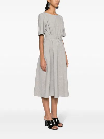 P.a.r.o.s.h Lille Flared Belted Midi Dress In Grey