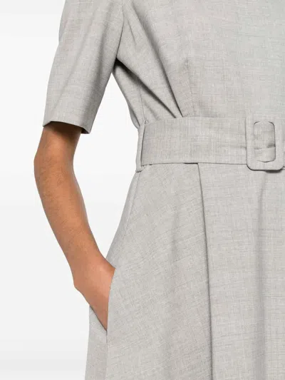 P.a.r.o.s.h Lille Flared Belted Midi Dress In Grey