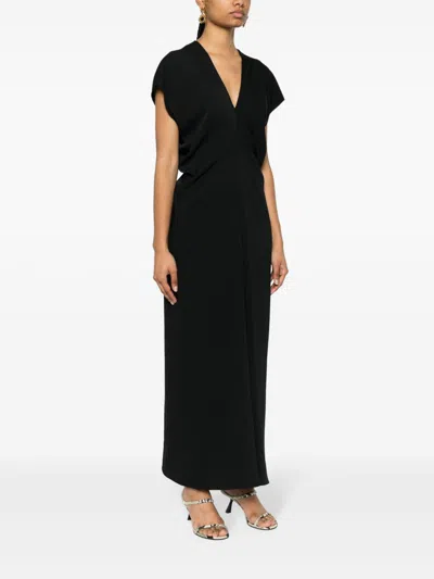 Shop P.a.r.o.s.h Draped Cady Maxi Dress In Black