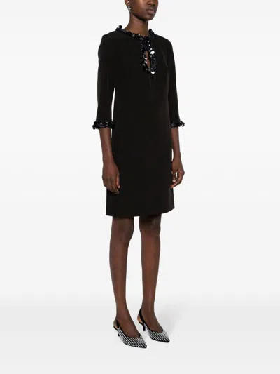 P.a.r.o.s.h Mini Dress Sequin-embellished Long Sleeves In Black