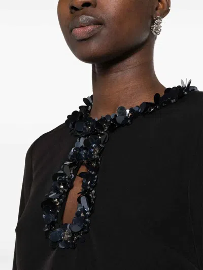 P.a.r.o.s.h Mini Dress Sequin-embellished Long Sleeves In Black