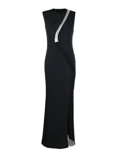 Shop Pinko Round-neck Semi-sheer Dress In Black