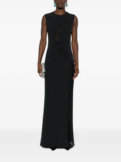 Shop Pinko Round-neck Semi-sheer Dress In Black