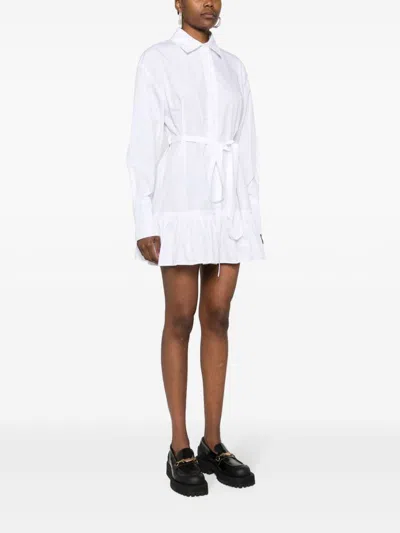 Patou Ruffled Mini Shirtdress In White