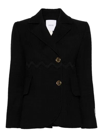 Shop Patou Wave-trim Tweed Jacket In Black