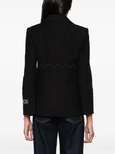 Shop Patou Wave-trim Tweed Jacket In Black