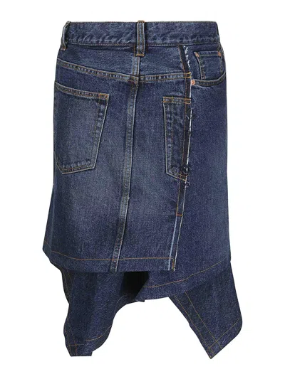 Shop Sacai Denim Skirt In Blue