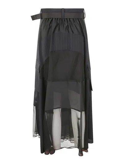 Shop Sacai Black Satin Skirt In Dark Blue