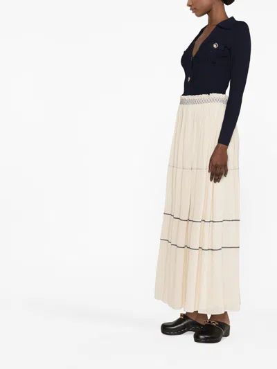 Shop See By Chloé Whipstitch-detailing Pleated Maxi Skirt In White