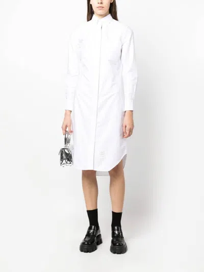 Thom Browne Long-sleeved Mini Shirt Dress In White