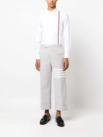 Thom Browne Long-sleeved Poplin Shirt With Signature Stripes In White