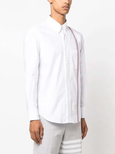 Thom Browne Long-sleeved Poplin Shirt With Signature Stripes In White