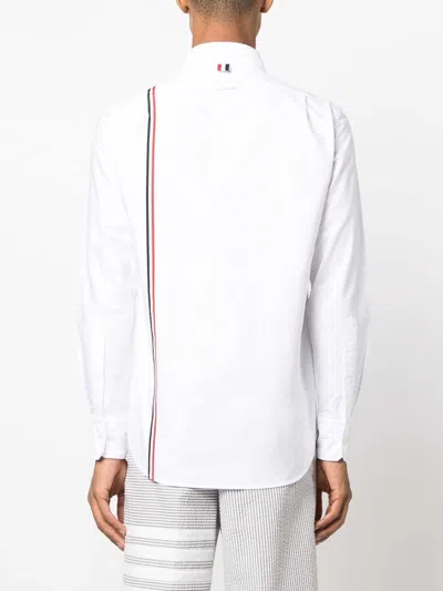 Thom Browne Long-sleeved Poplin Shirt With Signature Stripes In White