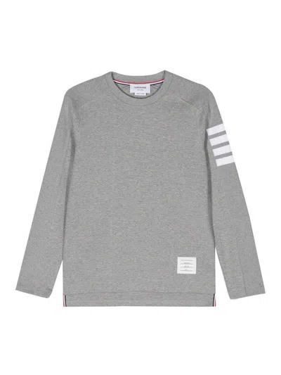Thom Browne Long Sleeve Tee With 4 Bar Stripe In Milano Cotton In Grey