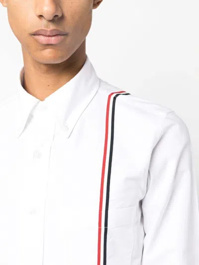 Thom Browne Long-sleeved Poplin Shirt With Signature Stripes In White