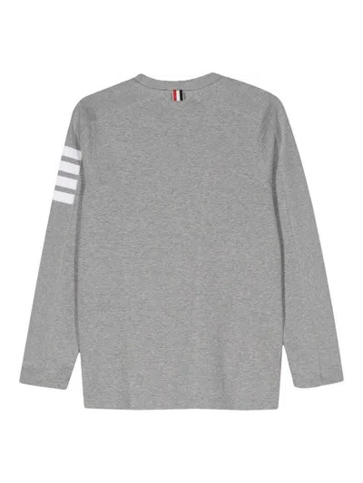 Thom Browne Long Sleeve Tee With 4 Bar Stripe In Milano Cotton In Grey