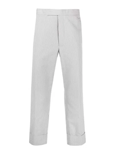 Shop Thom Browne Stripe-pattern Tailored Trousers In Grey