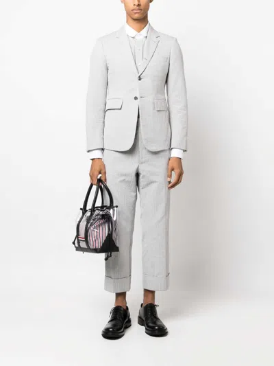 Shop Thom Browne Stripe-pattern Tailored Trousers In Grey